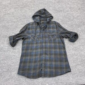 Helix Shirt Mens Large Blue Plaid Hooded Long Sleeve Button Up Casual Wear